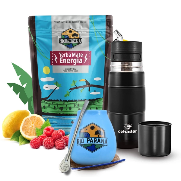 Set de Maté Rio Parana Energia 500g 0,5kg Yerbomos + Calebasse + Bombilla