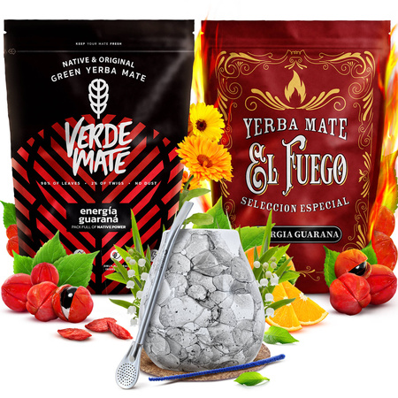 Yerba Maté ensemble Verde Mate El Fuego Energia 2x500g + accessoires