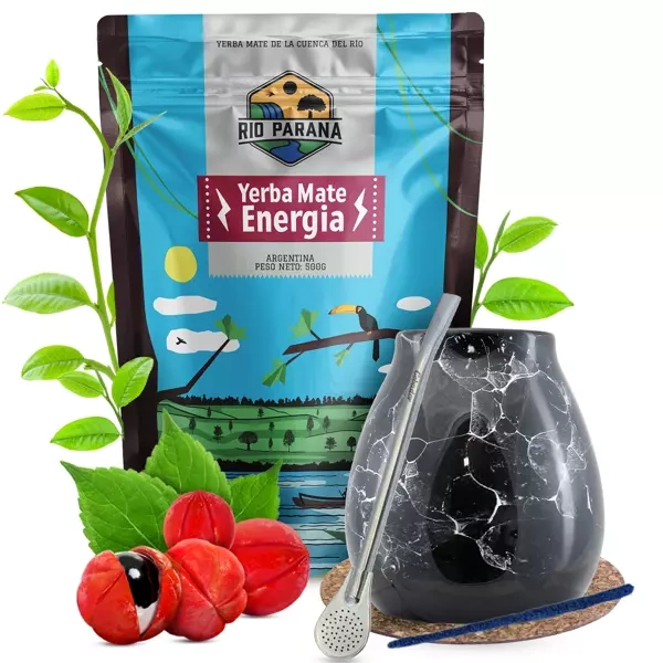 Set de Maté Rio Parana Energia Calebasse + Bombilla 500g