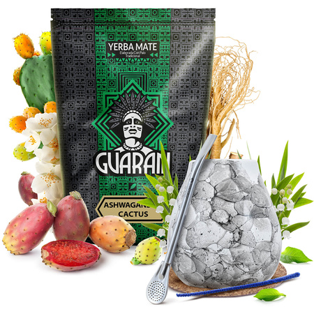 Yerba Maté ensemble Guarani Ashwagandha 500g Calebasse + Bombilla