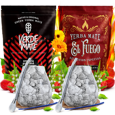 Yerba Maté Set POUR DEUX Calebasse Bombilla 1000g