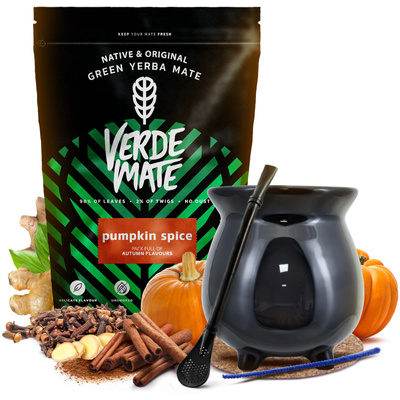 Coffret de Démarrage Yerba Maté Verde Mate Pumpkin Spice 400 g + Calebasse Caldero Chaudron