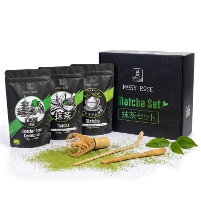 Coffret cadeau : 3x matcha japonais + accessoires en bambou