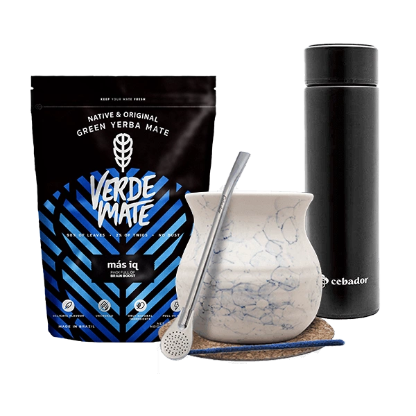 Set Yerba Verde Mate MAS IQ 500g une calebasse un thermos