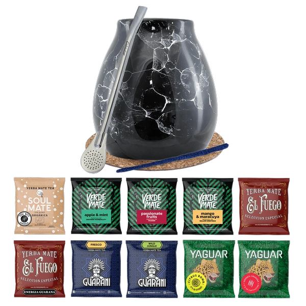 Yerba Mate Set 10x50g Calabash Marmol Bombilla