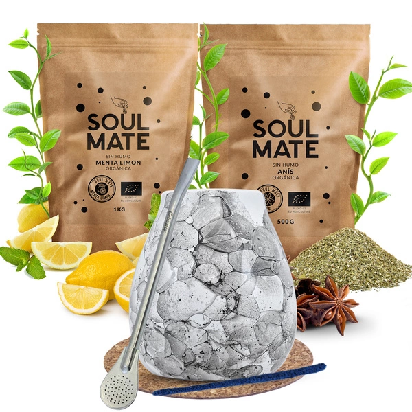 Set de Maté Soul Mate Organica 2x500g 1kg Calebasse + Bombilla