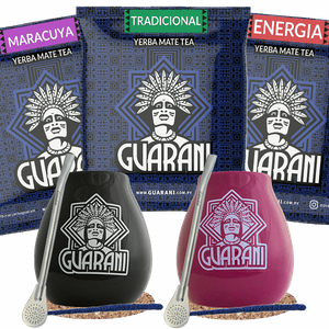 Set de Maté Guarani : 2x Calebasse + 2x Bombilla 3x50g