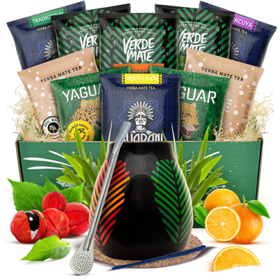 Yerba Maté set de démarrage Calebasse + Bombilla 10x50g
