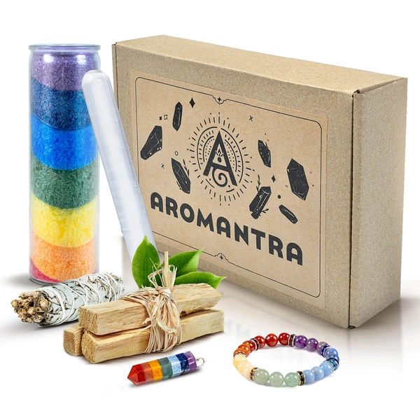 Coffret pour rituels et travail sur les chakras : encens + bougie + bijoux