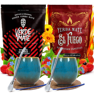 Yerba Maté Set POUR DEUX Calebasse Bombilla 1000g