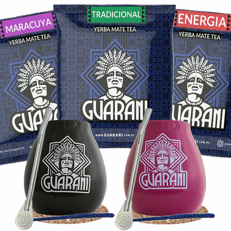 Set de Maté Guarani : 2x Calebasse + 2x Bombilla 3x50g