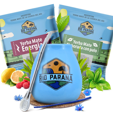 Yerba Maté Rio Parana ensemble 2x50g Calebasse + Bombilla