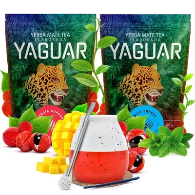 Set de Maté Yaguar 2x500g + Calebasse + Bombilla