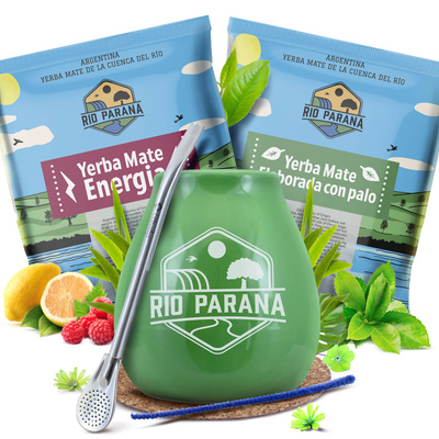 Yerba Maté Rio Parana ensemble 2x50g Calebasse + Bombilla