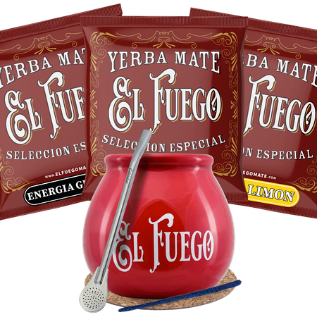 Yerba Mate El Fuego Calabash Bombilla Starter Set