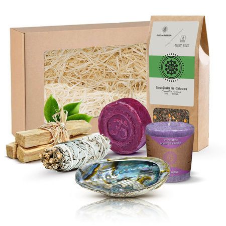 Coffret pour chakra coronal (Sahasrara) : thé du chakra + encens + bougie