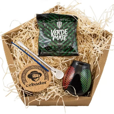 Ensemble de cadeaux Yerba Maté : Verde Mate Frutos Tropicales 50g + Calebasse + Bombilla