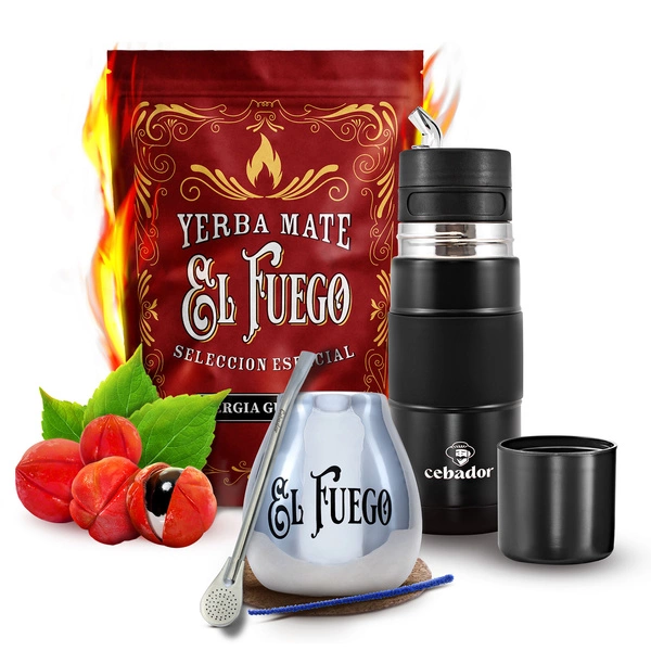 Set de Maté El Fuego Energia 500g 0,5kg Yerbomos + Calebasse + Bombilla